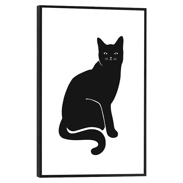 Reinders Bild Slim Frame Black - Black Cat, B x H: 20 x 30 cm - Schwarz gerahmtes Poster mit einer minimalistischen Illustration einer sitzenden schwarzen Katze mit weißen Gesichtsdetails.