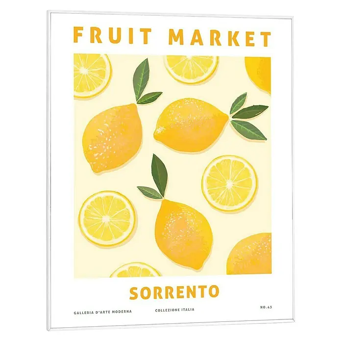 Reinders Bild Slim Frame White - Sorrento Lemons, B x H: 40 x 50 cm - Poster „Fruit Market Sorrento“ mit Zitronenmotiv. Ein frisches und sonniges Kunstwerk für Küche oder Esszimmer.