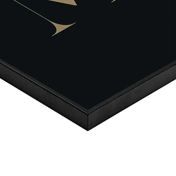 Reinders Bild Slim Frame Black - Home, B x H: 40 x 50 cm - Nahaufnahme einer gerahmten Leinwand mit schwarzem Hintergrund und goldenem Akzent, die die elegante Produktgestaltung hervorhebt.