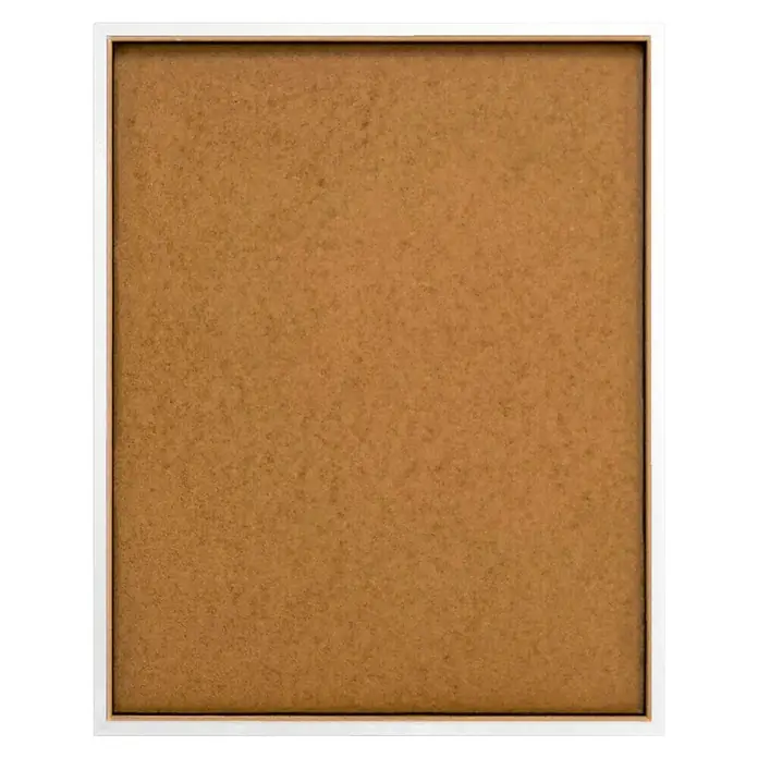 Reinders Bild Slim Frame White - Many Coffees, B x H: 40 x 50 cm - Nahaufnahme einer quadratischen, weißen Bilderrahmen-Attrappe mit einer beigen Korkplatte, ideal für Präsentationen und Dekorationen.