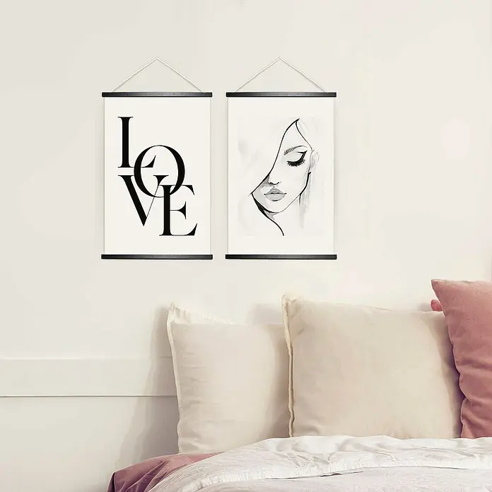 Reinders Poster Art Print - Together, B x H: 20 x 30 cm, 4 -tlg. - Wandkunst mit dem Wort "Liebe" und einer Frauengesichtszeichnung, die eine stilvolle Schlafzimmeratmosphäre schafft.