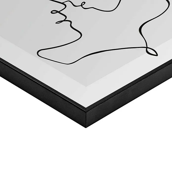 Reinders Bild Slim Frame Black - Love Lines, B x H: 50 x 50 cm - Ein minimalistisches, gerahmtes Kunstwerk mit einer fortlaufenden Linienzeichnung einer Frau, die Eleganz und moderne Kunst vereint.