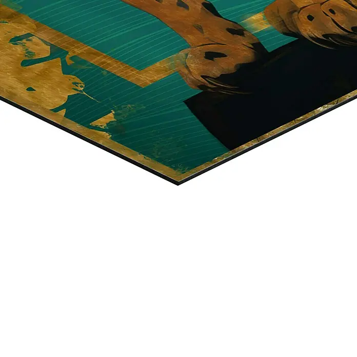 Reinders Decopanel - Cheetah Pose, B x H: 60 x 90 cm - Kunstvolles Bild mit abstrakten Formen in Grün, Gold und Braun, das als dekoratives Element dient.