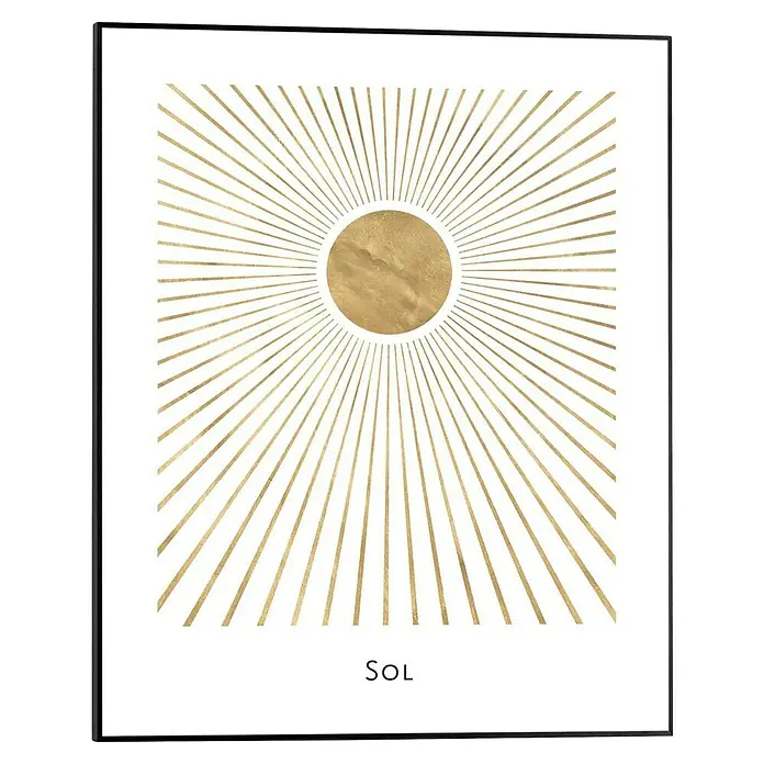 Reinders Bild Slim Frame Black - Sun, B x H: 40 x 50 cm - Abstraktes Kunstwerk "SOL" mit goldenem Sonnenmotiv und strahlenförmigem Design, gerahmt.