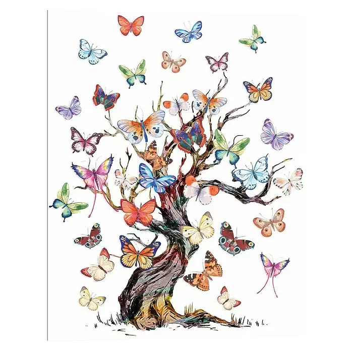 Reinders Decopanel - Butterfly Tree, B x H: 40 x 50 cm - Lebhaftes Aquarell-Baumkunstwerk mit zahlreichen bunten Schmetterlingen.