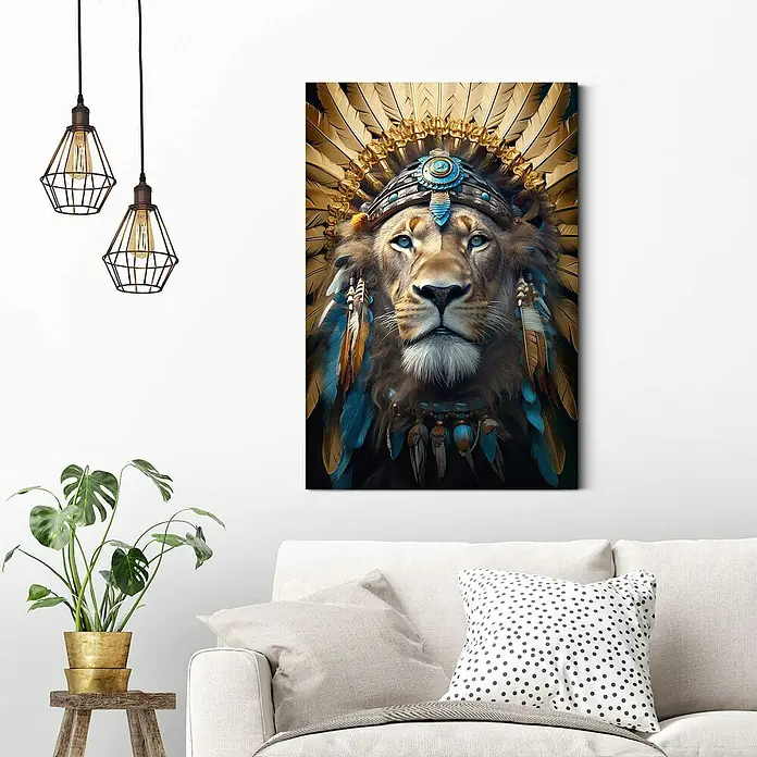 Reinders Decopanel - Ornament Lion, B x H: 60 x 90 cm - Stilvolle Wandkunst: Ein Löwe mit Kopfschmuck, der jedem Raum eine einzigartige und künstlerische Note verleiht.