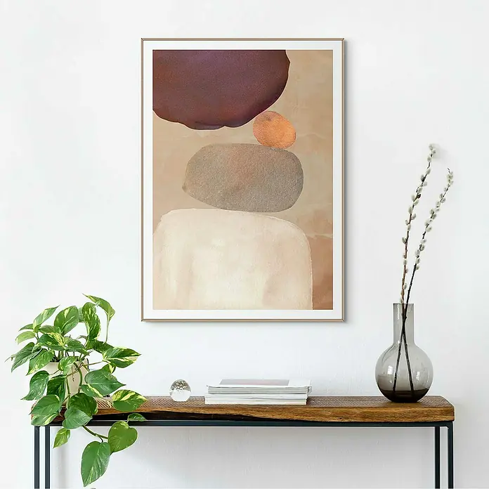 Reinders Bild Slim Frame Wood - Pebble Play, B x H: 50 x 70 cm - Abstraktes Steinkunstwerk an der Wand, das jedem Raum einen Hauch von moderner Eleganz verleiht.