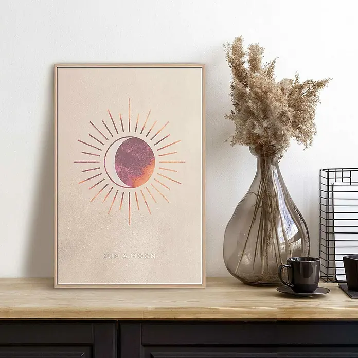 Reinders Bild Slim Frame Wood - Sun & Moon, B x H: 20 x 30 cm - Ein dekoratives Wandbild mit einem stilisierten Sonne- und Mond-Motiv, das eine moderne und künstlerische Note in jeden Raum bringt.