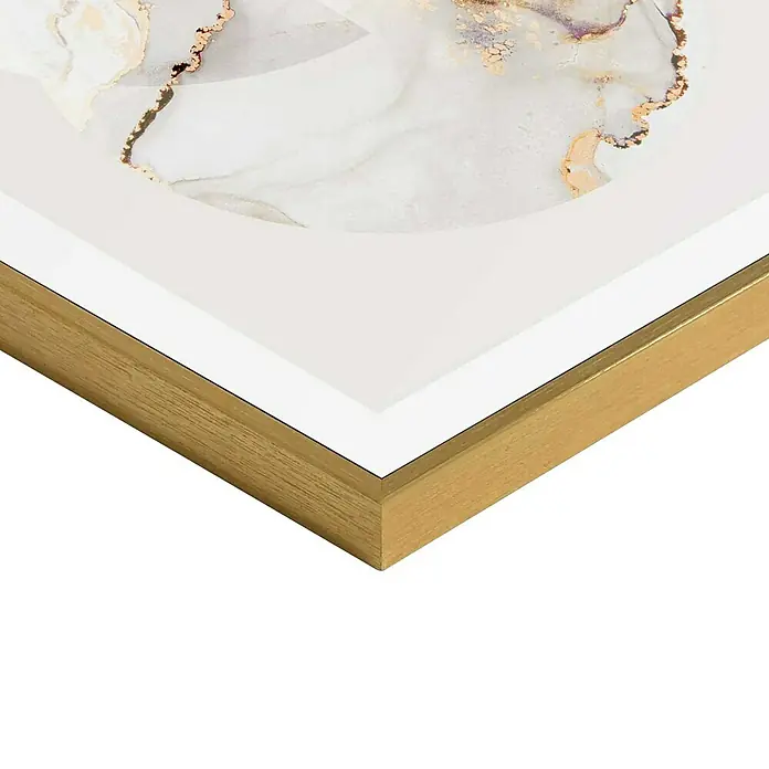 Reinders Bild Slim Frame Gold - Glamour Marble, B x H: 30 x 40 cm - Nahaufnahme eines gerahmten Kunstwerks mit abstraktem Design in Gold- und Weißtönen, das die Eleganz und den Detailreichtum hervorhebt.