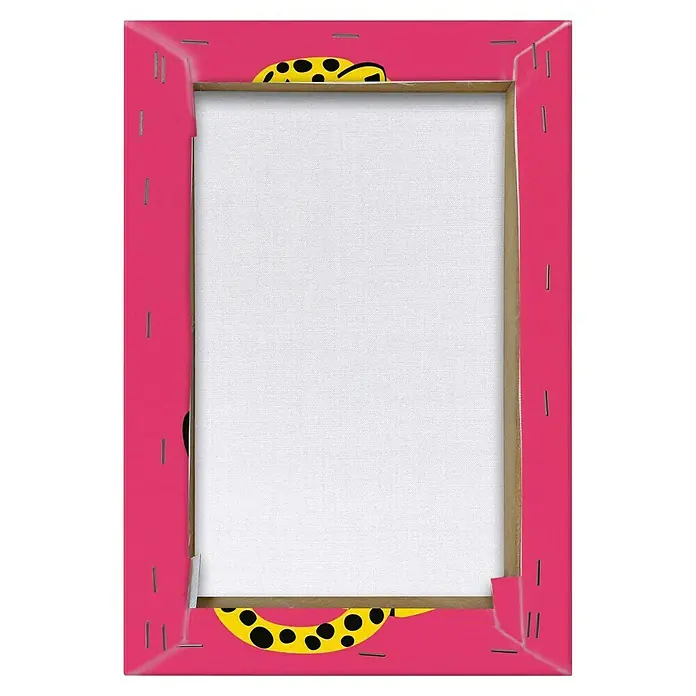 Reinders Leinwandbild Giclee on Canvas - Colourful, B x H: 20 x 30 cm - Nahaufnahme eines pinkfarbenen Keilrahmens mit einem gelben, gepunkteten Tier, ideal für kreative DIY-Projekte und individuelle Kunstwerke.