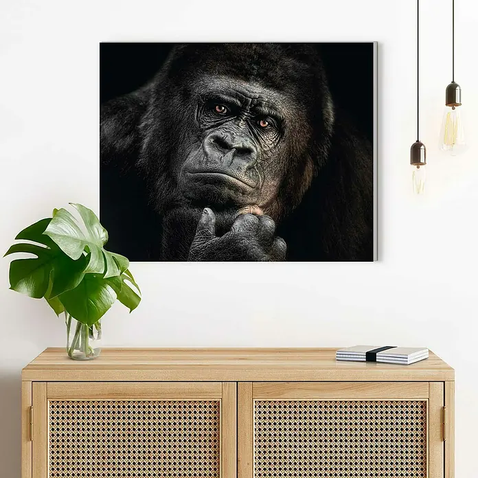 Reinders Decopanel - Gorilla Thinking, B x H: 50 x 40 cm - Wandbild mit Gorilla-Motiv, hochwertiger Druck auf Leinwand, verleiht jedem Raum einen Hauch von Wildnis und Eleganz.
