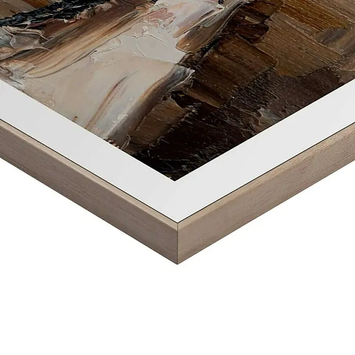 Reinders Bild Slim Frame Wood - Drinking Wine, B x H: 50 x 70 cm - Nahaufnahme eines gerahmten Ölgemäldes mit abstrakten braunen und weißen Farbtönen.