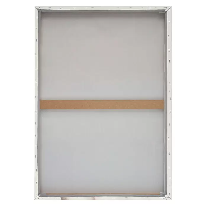 Reinders Leinwandbild Giclee on Canvas - Floral Lady, B x H: 50 x 70 cm - Rückseite einer weißen auf Holzrahmen gespannten Leinwand mit zentraler Holzstrebe, Klammern sichtbar.