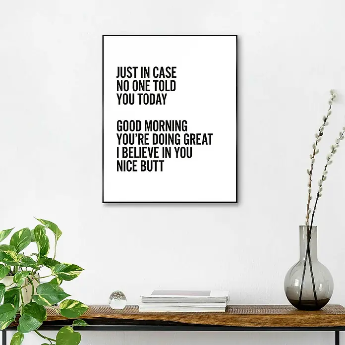 Reinders Bild Slim Frame Black - B x H: 40 x 50 cm, Nice - Ein gerahmtes Wandkunstwerk mit einem inspirierenden und humorvollen Zitat, das eine positive Botschaft vermittelt.