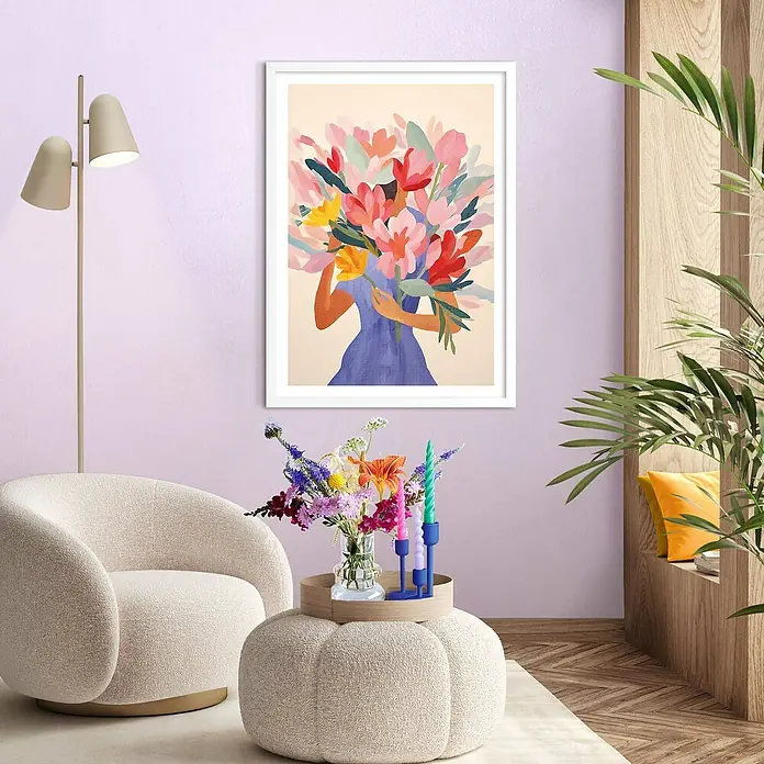 Reinders Bild Modern Frame - Spring Girl, B x H: 50 x 70 cm - Farbenfrohes Wandbild mit Blumenmotiv, das jedem Raum eine frische und lebendige Note verleiht. Ideal für Wohnzimmer, Schlafzimmer oder Flur.