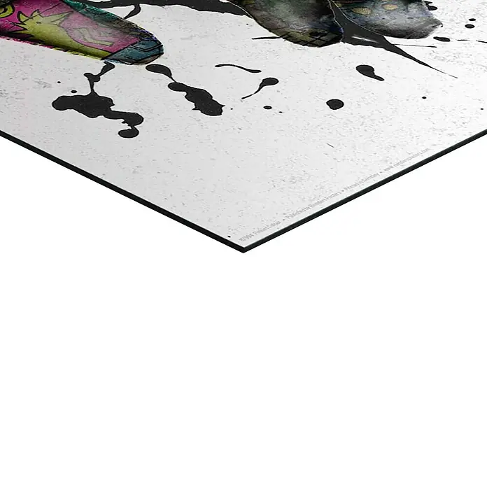 Reinders Decopanel - Pinkies Colour, B x H: 40 x 50 cm - Nahaufnahme eines Kunstwerks mit Farbklecksen auf weißem Grund, das einen dynamischen und abstrakten Stil zeigt.