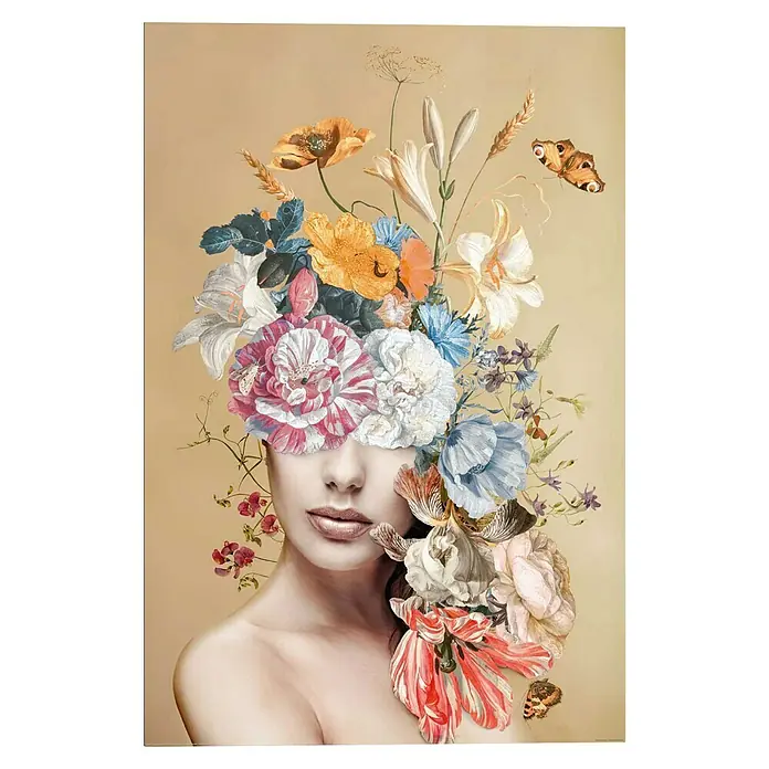 Reinders Decopanel - Trendy Floral Lady, B x H: 60 x 90 cm - Frau mit Blumen bedeckt das Gesicht, ein künstlerisches und botanisches Porträt.