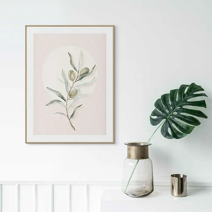 Reinders Bild Slim Frame Wood - Circle Olives, B x H: 30 x 40 cm - Eine elegante Wandkunst mit Olivenzweig-Motiv in einem schlichten Rahmen, die jedem Raum einen Hauch von mediterraner Ruhe verleiht.