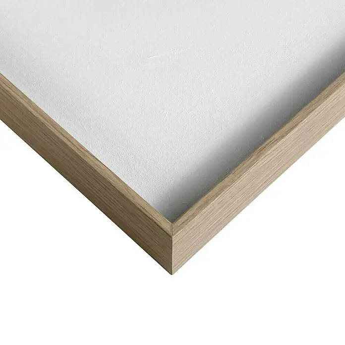 Reinders Bild Relief Art Wood - Playing, B x H: 50 x 70 cm - Detailaufnahme eines hellen Holzbilderrahmen, der ein weißes Bild umrahmt, ideal für minimalistische Dekorationen und moderne Wandgestaltung.