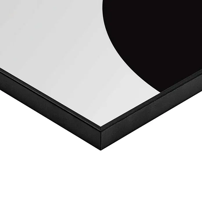 Reinders Bild Slim Frame Black - Abstract, B x H: 50 x 70 cm - Nahaufnahme einer quadratischen, gerahmten Leuchte mit schwarzem Rahmen und weiß-schwarzem Design.