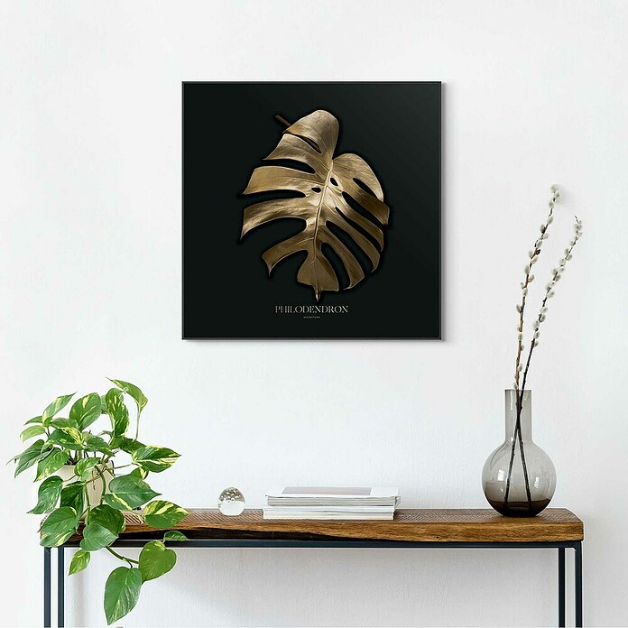 Reinders Bild Slim Frame Black (Monstera Gold, B x H: 50 x 50 cm) | BAUHAUS