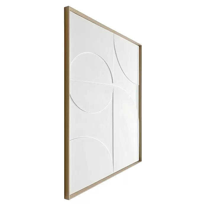 Reinders Bild Relief Art Wood - Playing, B x H: 50 x 70 cm - Weißes, rechteckiges Wandkunstpaneel mit geschnitzten kreisförmigen Mustern, gerahmt in hellem Holz.