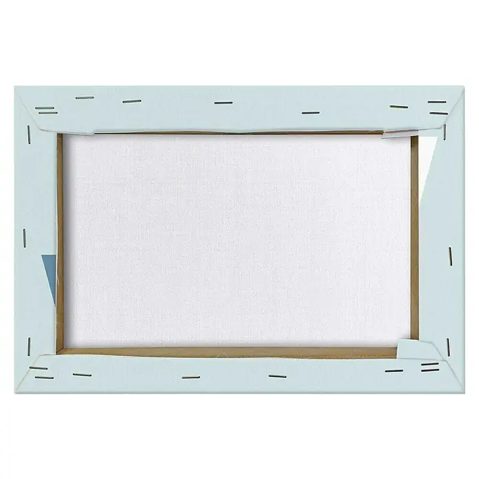 Reinders Leinwandbild Giclee on Canvas - Wow, B x H: 30 x 20 cm - Nahaufnahme einer Keilrahmen-Leinwand, die die Rückseite mit Klammern und den Holzrahmen zeigt.
