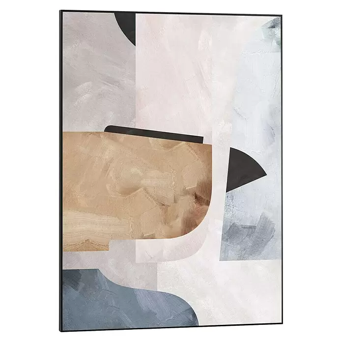 Reinders Bild Slim Frame Black - Soft Abstract II, B x H: 50 x 70 cm - Gerahmte abstrakte Kunst mit geometrischen Formen in gedecktem Beige, Rosa, Grau und Schwarz, texturiert.
