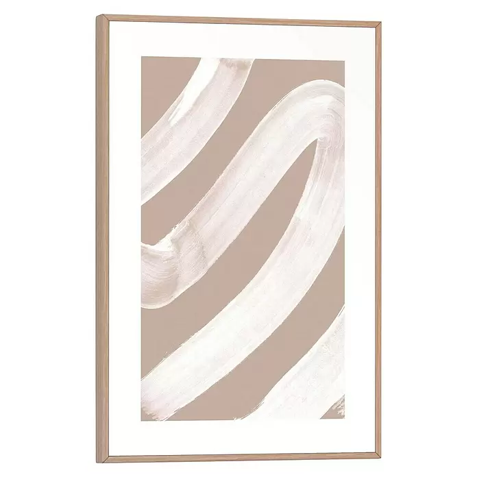 Reinders Bild Slim Frame Wood - White Curve, B x H: 20 x 30 cm - Gerahmtes Abstraktbild aus hellem Holz mit weißen, schwungvollen Pinselstrichen auf warmbeigem Hintergrund.