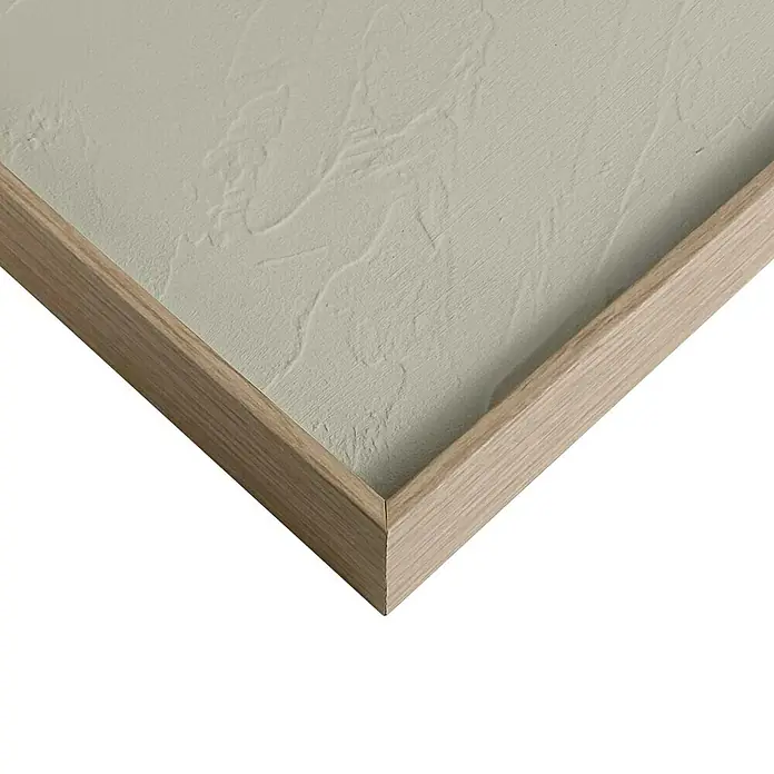 Reinders Bild Relief Art Colour - Terrace - Sage Green, B x H: 50 x 70 cm - Nahaufnahme eines gerahmten Bildes mit abstrakter Textur und hellem Holzrahmen auf schwarzem Hintergrund.