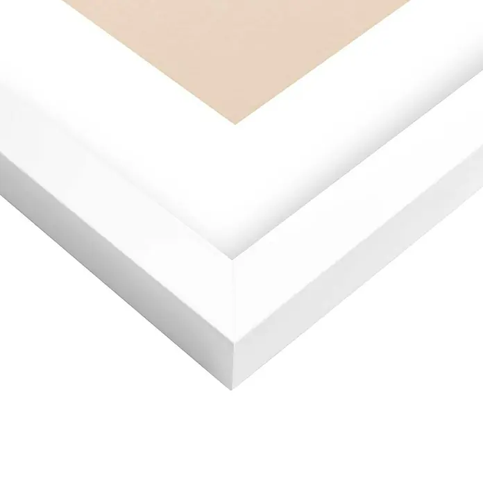 Reinders Bild Modern Frame - Spring Girl, B x H: 50 x 70 cm - Detailansicht eines modernen Bilderrahmens in Weiß. Der Rahmen umgibt ein abstraktes Kunstwerk und betont dessen klaren Linien und minimalistisches Design.