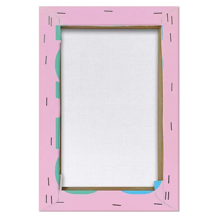 Reinders Leinwandbild Giclee on Canvas - Ciao Ciao, B x H: 20 x 30 cm - Weiße leere Künstlerleinwand mit rosa umwickelten Rändern, von hinten mit Holzrahmen und Klammern sichtbar.