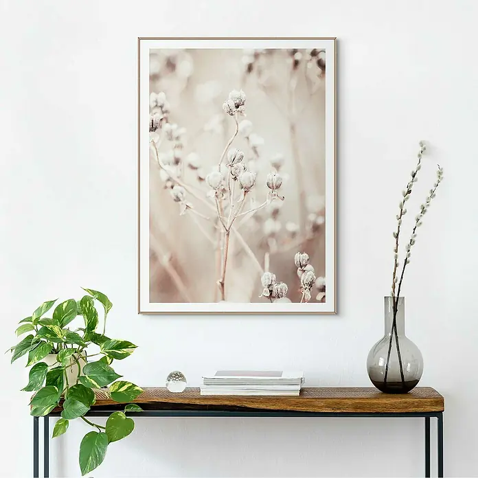 Reinders Bild Slim Frame Wood - Dried Whites, B x H: 50 x 70 cm - Das botanische Kunstwerk mit zarten, getrockneten Blütenzweigen in einem subtilen, natürlich gehaltenen Rahmen, der das Interieur bereichert.