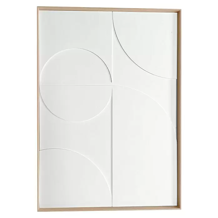 Reinders Bild Relief Art Wood - Playing, B x H: 50 x 70 cm - Weißes strukturiertes Wandbild mit geometrischen Kurven in hellem Holzrahmen.