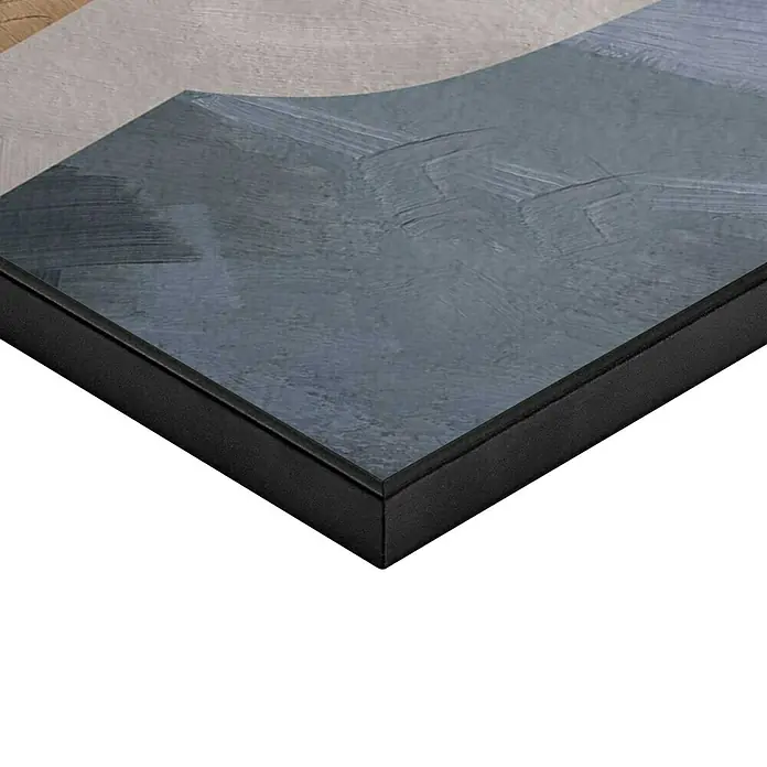 Reinders Bild Slim Frame Black - Soft Abstract II, B x H: 50 x 70 cm - Nahaufnahme einer modernen, gerahmten Leinwand mit abstrakten blauen und grauen Pinselstrichen, ideal für stilvolle Innenräume.