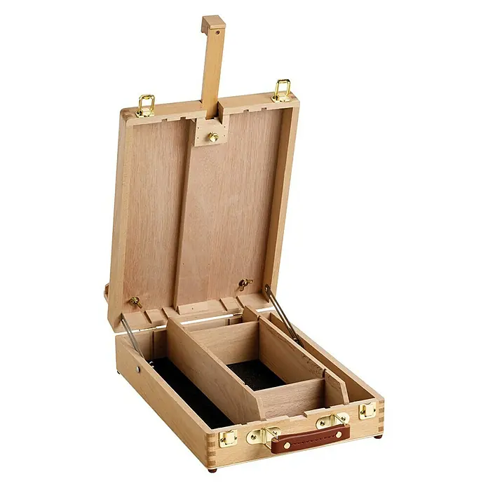 Staffelei Kasten-Tisch-Staffelei Liffey - Holz, B x H: 27 x 62 cm - Die offene Holzstaffelei-Box bietet eine praktische Aufbewahrung für Künstlerbedarf und ist ideal für unterwegs.