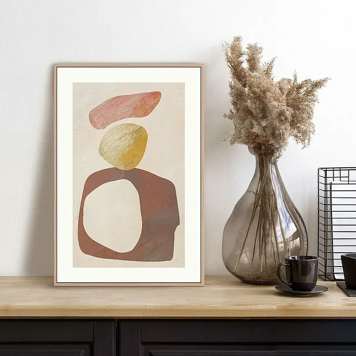 Reinders Bild Slim Frame Wood - Pebbled Stones, B x H: 20 x 30 cm - Gerahmtes Abstraktes Kunstwerk mit organischen Formen in Braun-, Rot- und Gelbtönen, das einem modernen Raum Wärme verleiht.