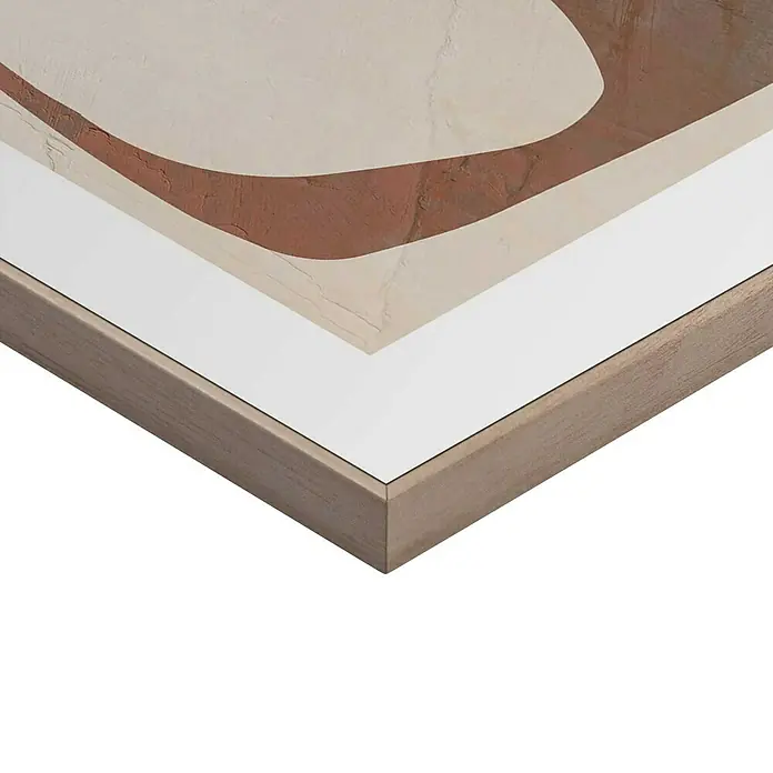 Reinders Bild Slim Frame Wood - Pebbled Stones, B x H: 20 x 30 cm - Detailaufnahme eines gerahmten abstrakten Kunstwerks mit sanften Erdtönen und einer schlichten Holzrahmung, die das moderne Design betont.