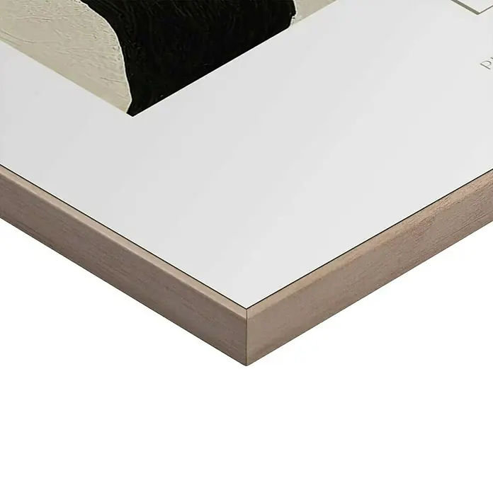 Reinders Bild Slim Frame Wood - Botanique, B x H: 50 x 70 cm - Nahaufnahme eines gerahmten Kunstwerks mit einem modernen Holzrahmen und einem abstrakten Design in Schwarz und Weiß.