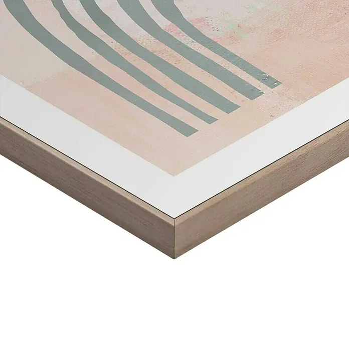 Reinders Bild Slim Frame Wood - Earth Bows, B x H: 30 x 40 cm - Nahaufnahme eines gerahmten Kunstwerks mit abstrakten Formen und einer hellen Farbpalette, perfekt für moderne Innenräume.