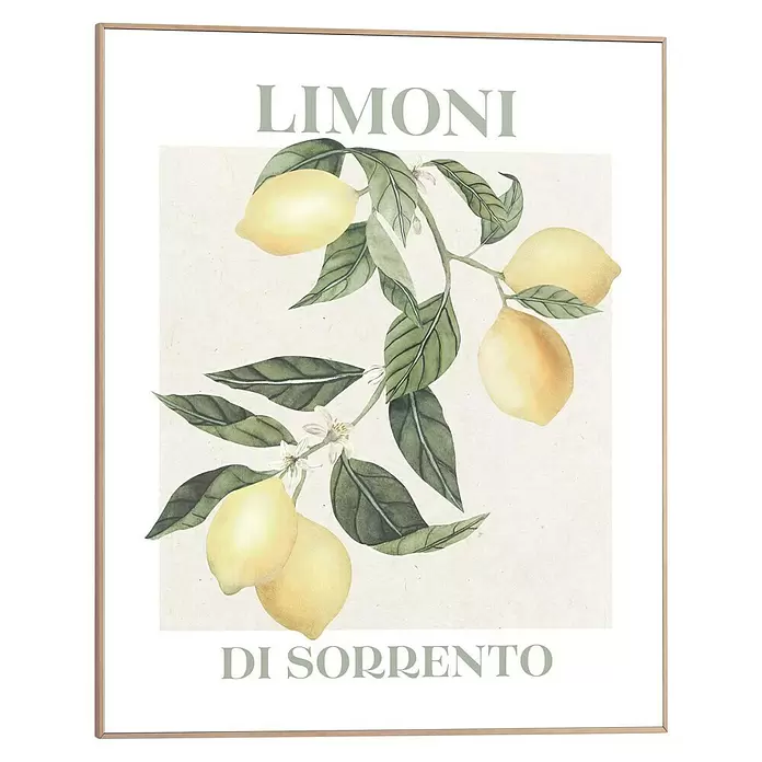 Reinders Bild Slim Frame Wood - Limoni, B x H: 40 x 50 cm - Gerahmter Druck mit Vintage-Zitronenillustration und Text "Limoni di Sorrento".