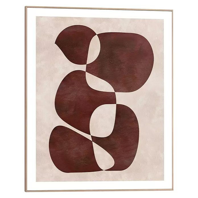 Reinders Bild Slim Frame Wood - Imagination Earth, B x H: 40 x 50 cm - Abstraktes Kunstdruck mit fließenden rotbraunen organischen Formen auf hellem Hintergrund, in hellem Holzrahmen.