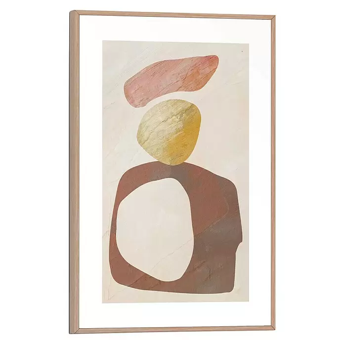 Reinders Bild Slim Frame Wood - Pebbled Stones, B x H: 20 x 30 cm - Leichter Holzrahmen mit abstraktem Kunstdruck in Rosa, Gelb und Braun auf hellem Hintergrund.
