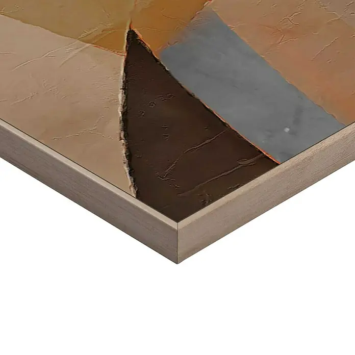 Reinders Bild Slim Frame Wood - Natural Essence, B x H: 50 x 70 cm - Detailansicht eines gerahmten abstrakten Gemäldes mit strukturierten Oberflächen und Erdtönen, das die Textur und die Farbpalette hervorhebt.