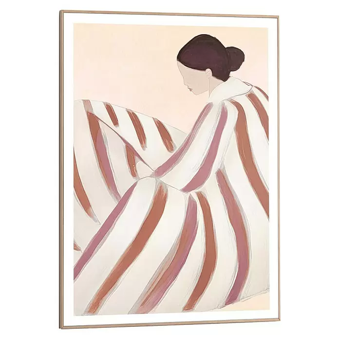 Reinders Bild Slim Frame Wood - Striped Figure, B x H: 50 x 70 cm - Gerahmter Kunstdruck: Frau in rosa-braun gestreiftem Gewand. Heller Holzrahmen.