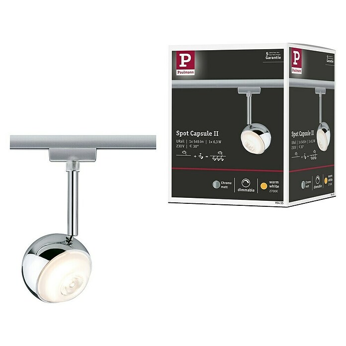 Paulmann URail Foco LED para riel Capsule II (6 W, Color de luz: Blanco cálido)