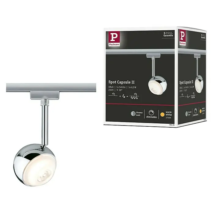 Paulmann URail Foco LED para riel Capsule II - 6 W, Cromo - Vista del producto: Paulmann Spot Capsule II, un foco LED giratorio con acabado cromado, ideal para soluciones de iluminación individuales.