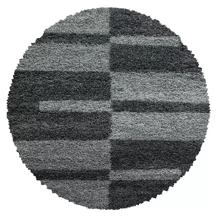 Hochflorteppich Gala - Grau, Durchmesser: 200 cm, 100 % Polypropylen - Runder, hochfloriger Teppich mit modernem geometrischem Muster in Hell- und Dunkelgrau.