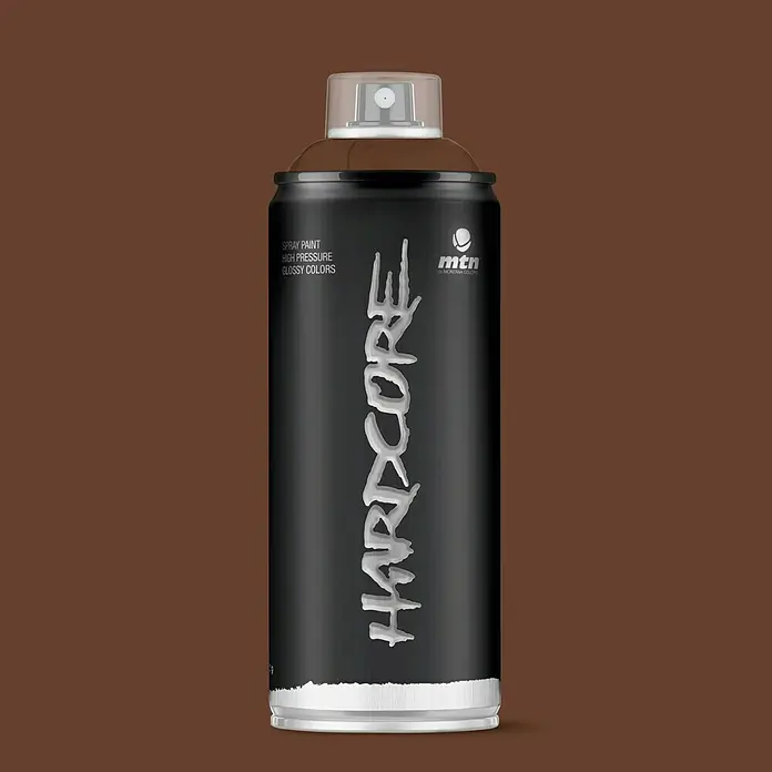 mtn Pintura decorativa en spray Hardcore - Marrón chocolate, Brillante, 400 ml - Un bote de pintura en aerosol Montana Colors Hardcore, ideal para grafiteros y proyectos de arte urbano.