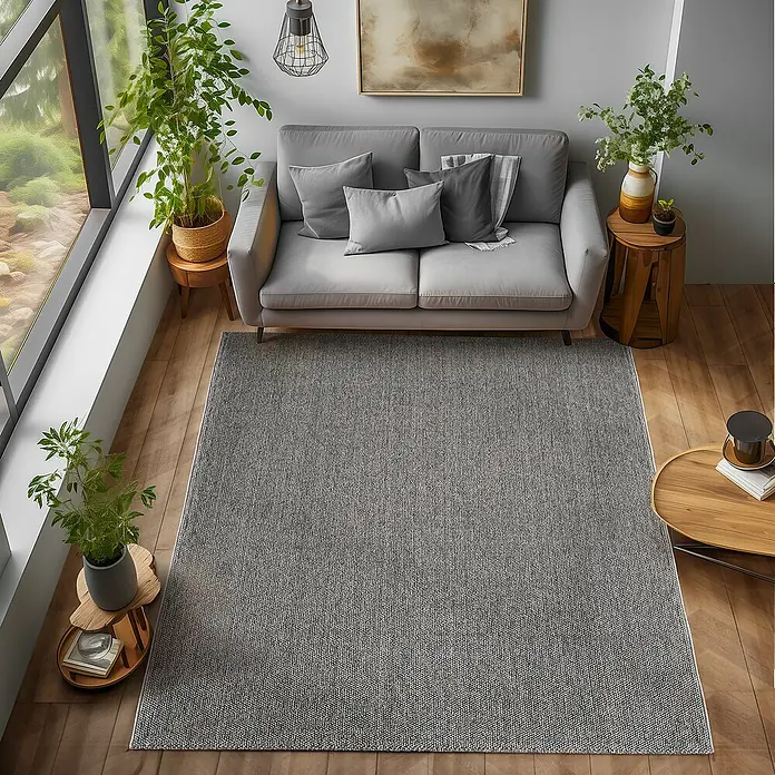 Flachgewebeteppich Loom - Grau, 230 x 160 cm, 100 % Polypropylen - Grauer Teppich mit gewebter Textur, ideal für moderne Wohnräume und zur Ergänzung von Sofas und Tischen.